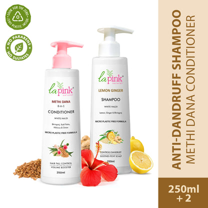 La Pink Lemon Ginger Shampoo &amp; Methi Dana Conditioner For Dandruff Free Hair Combo Pack of 2