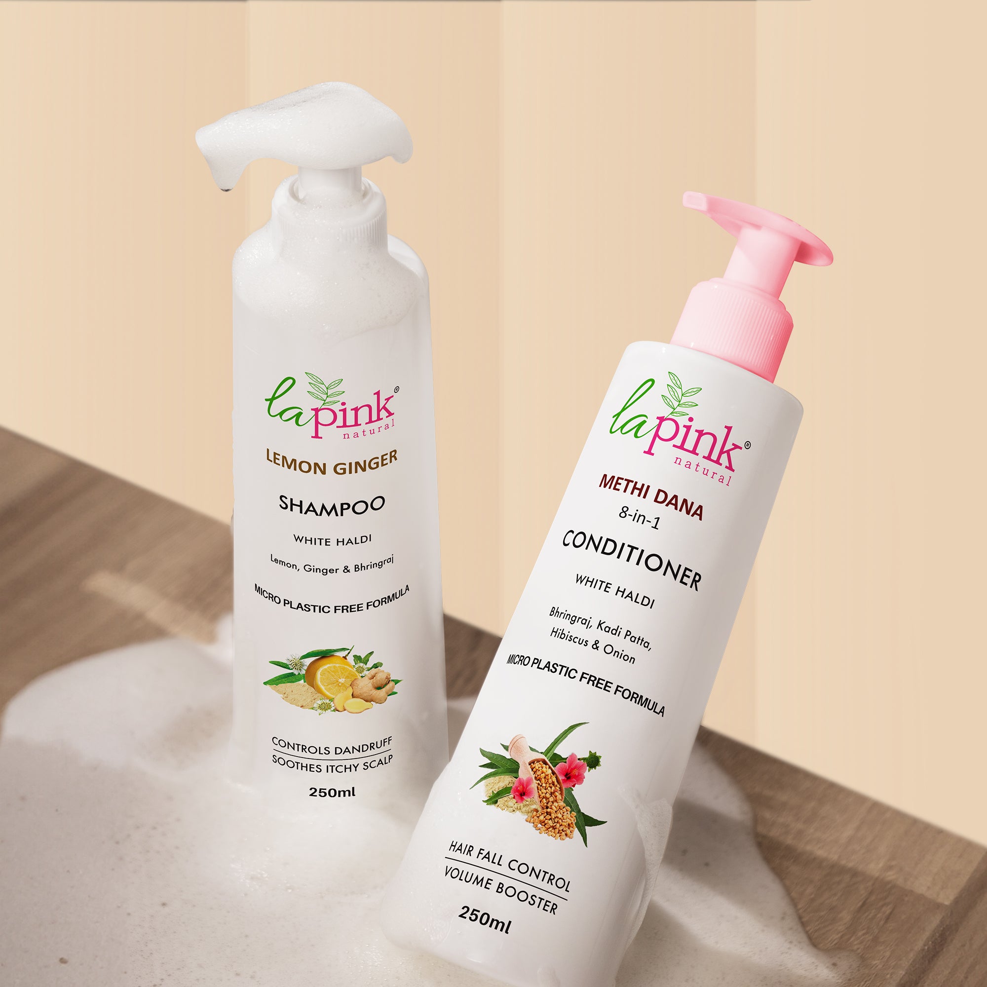 La Pink Lemon Ginger Shampoo &amp; Methi Dana Conditioner For Dandruff Free Hair Combo Pack of 2