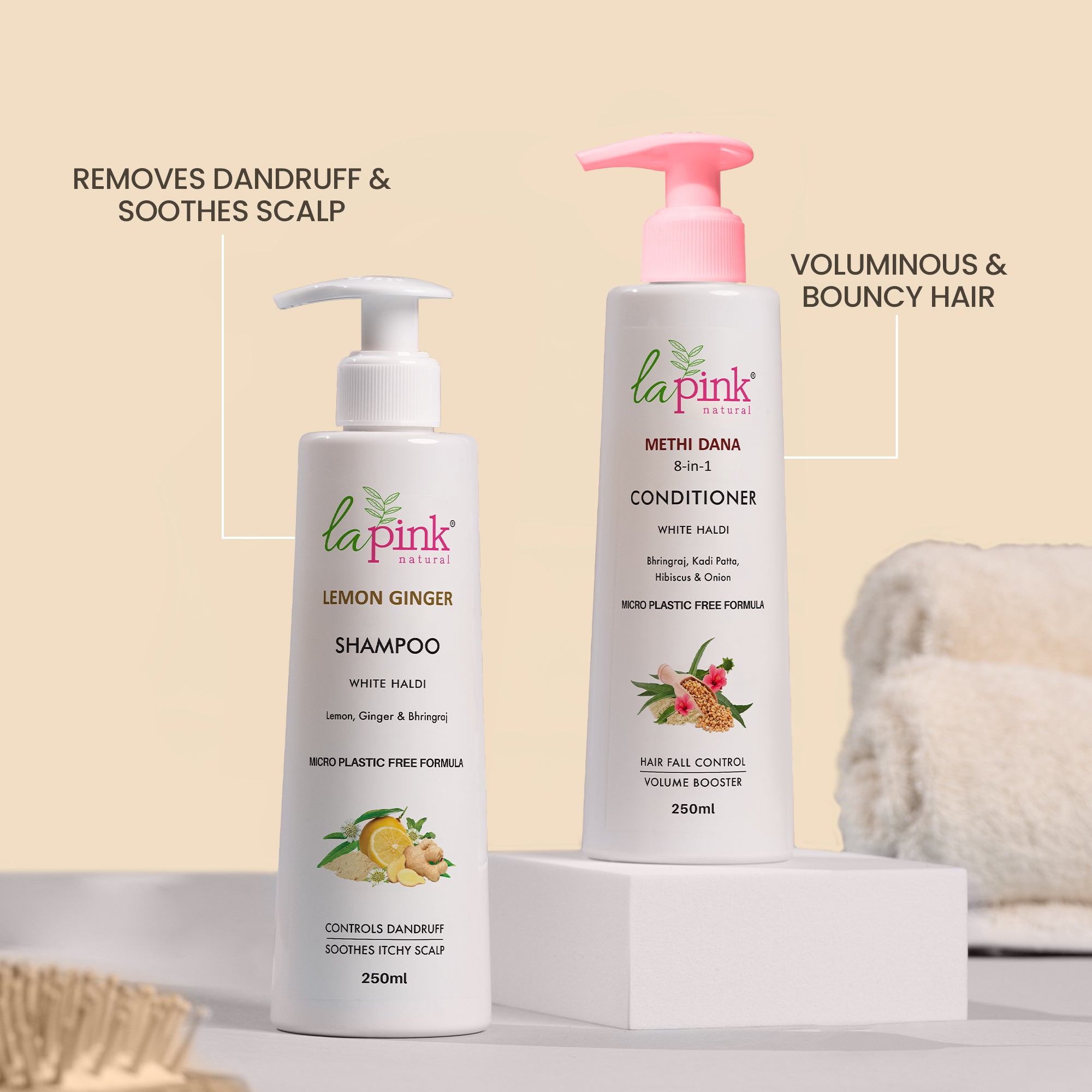 La Pink Lemon Ginger Shampoo &amp; Methi Dana Conditioner For Dandruff Free Hair Combo Pack of 2