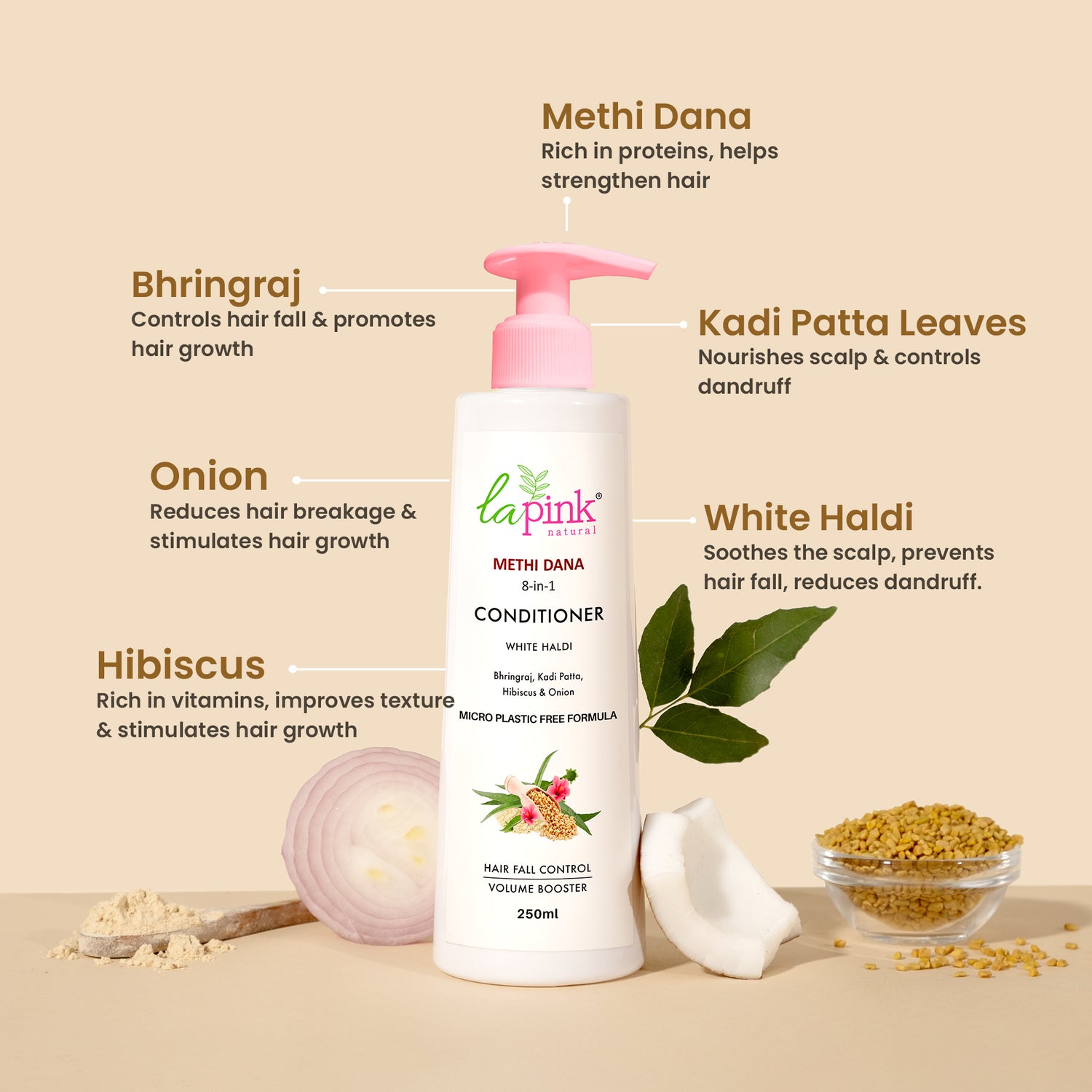 La Pink Lemon Ginger Shampoo &amp; Methi Dana Conditioner For Dandruff Free Hair Combo Pack of 2