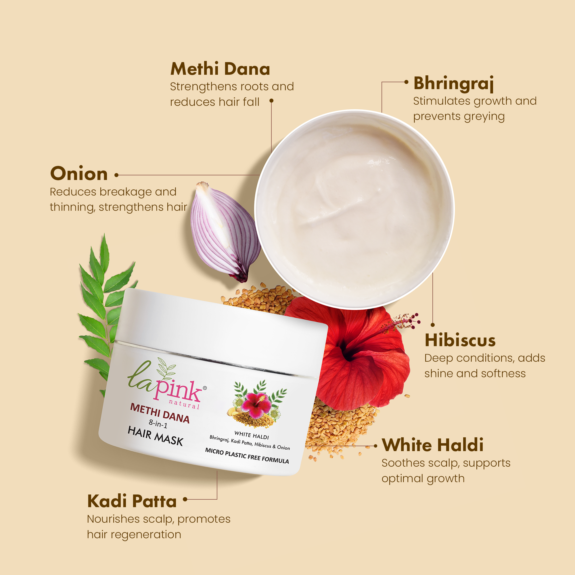 Methi Dana 8-in-1 Hair Mask with White Haldi for Hair Fall Control &amp; promoting Hair Growth