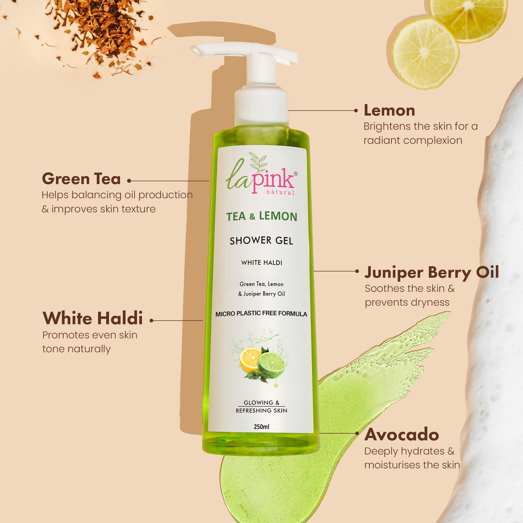 Tea &amp; Lemon Shower Gel with White Haldi for Glowing and Refreshing Skin