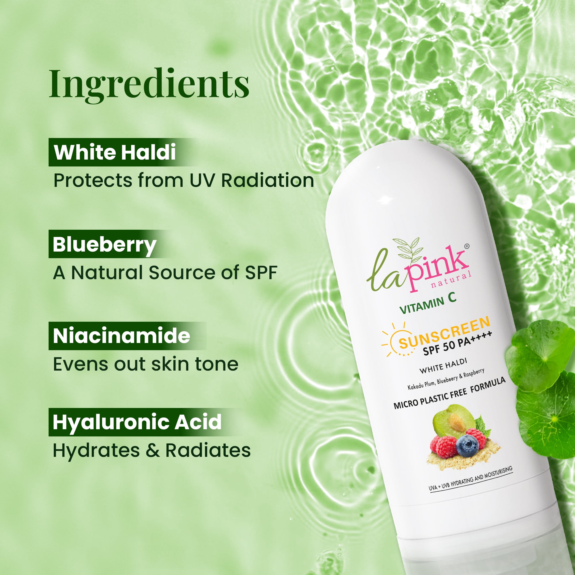 VITAMIN C SUNSCREEN SPF 50 PA ++++ with White Haldi &amp; Niacinamide For UVA + UVB Protection &amp; Hydration