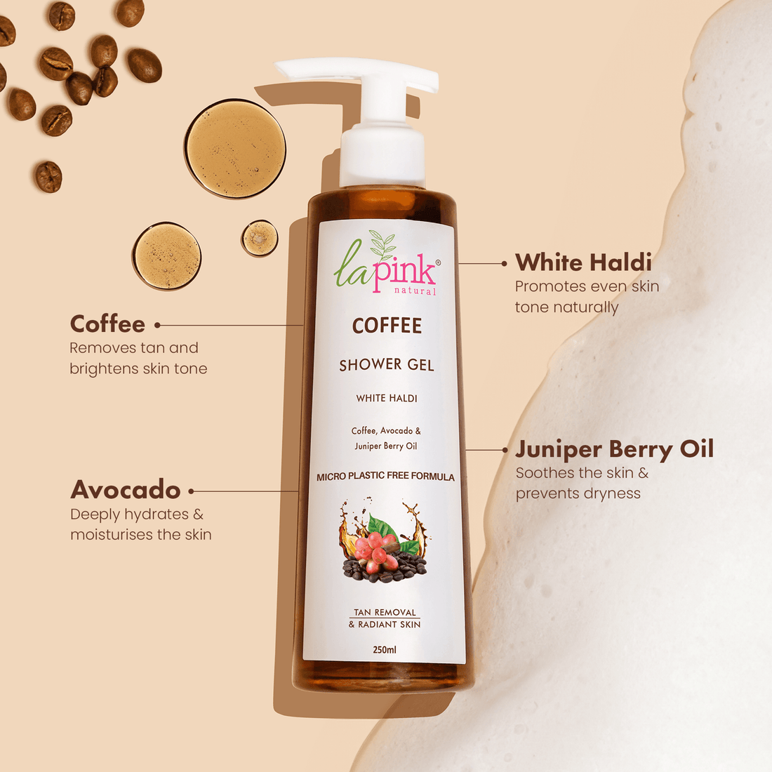 Coffee Shower Gel with White Haldi for Tan Removal and Radiant Skin - La Pink