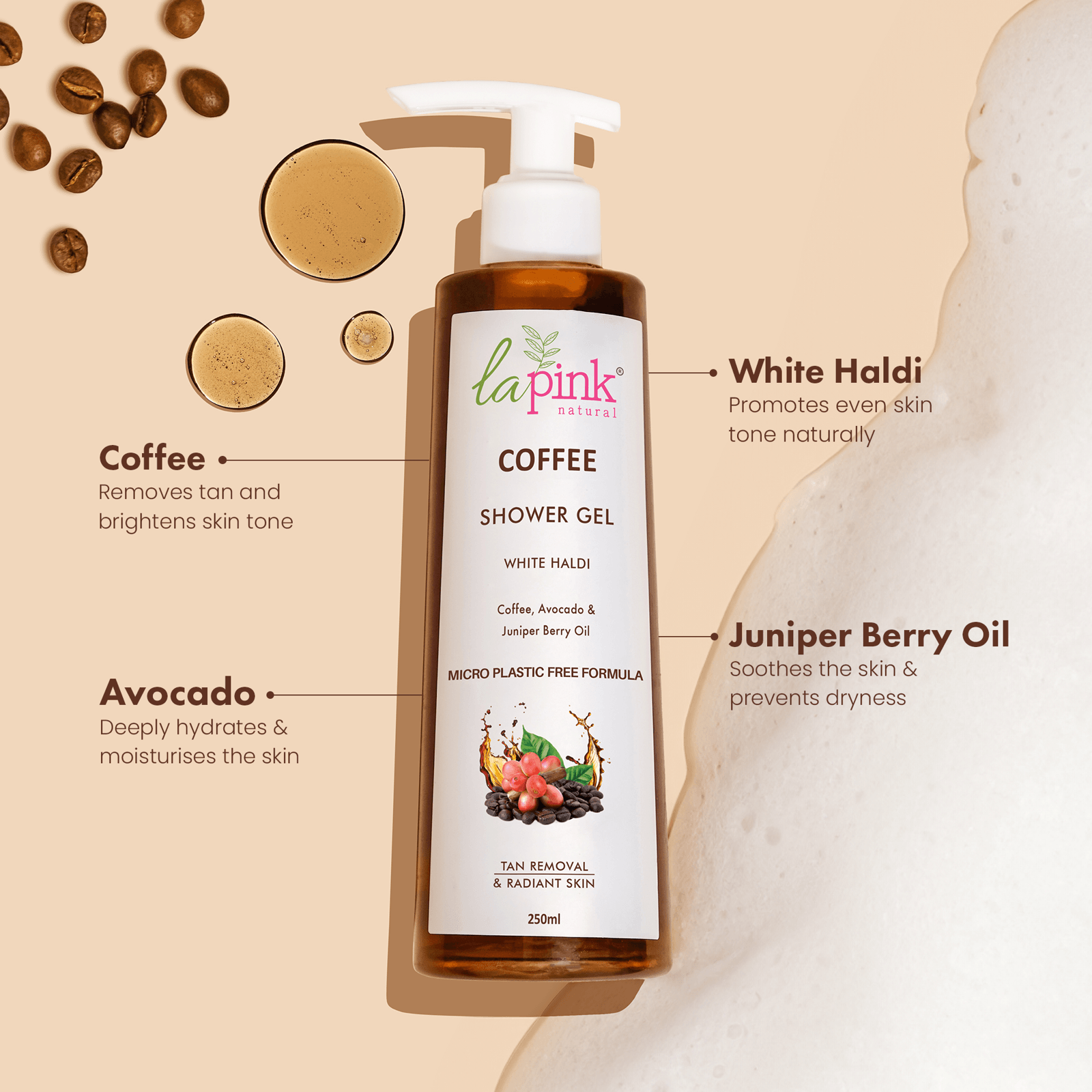 Coffee Shower Gel with White Haldi for Tan Removal and Radiant Skin - La Pink