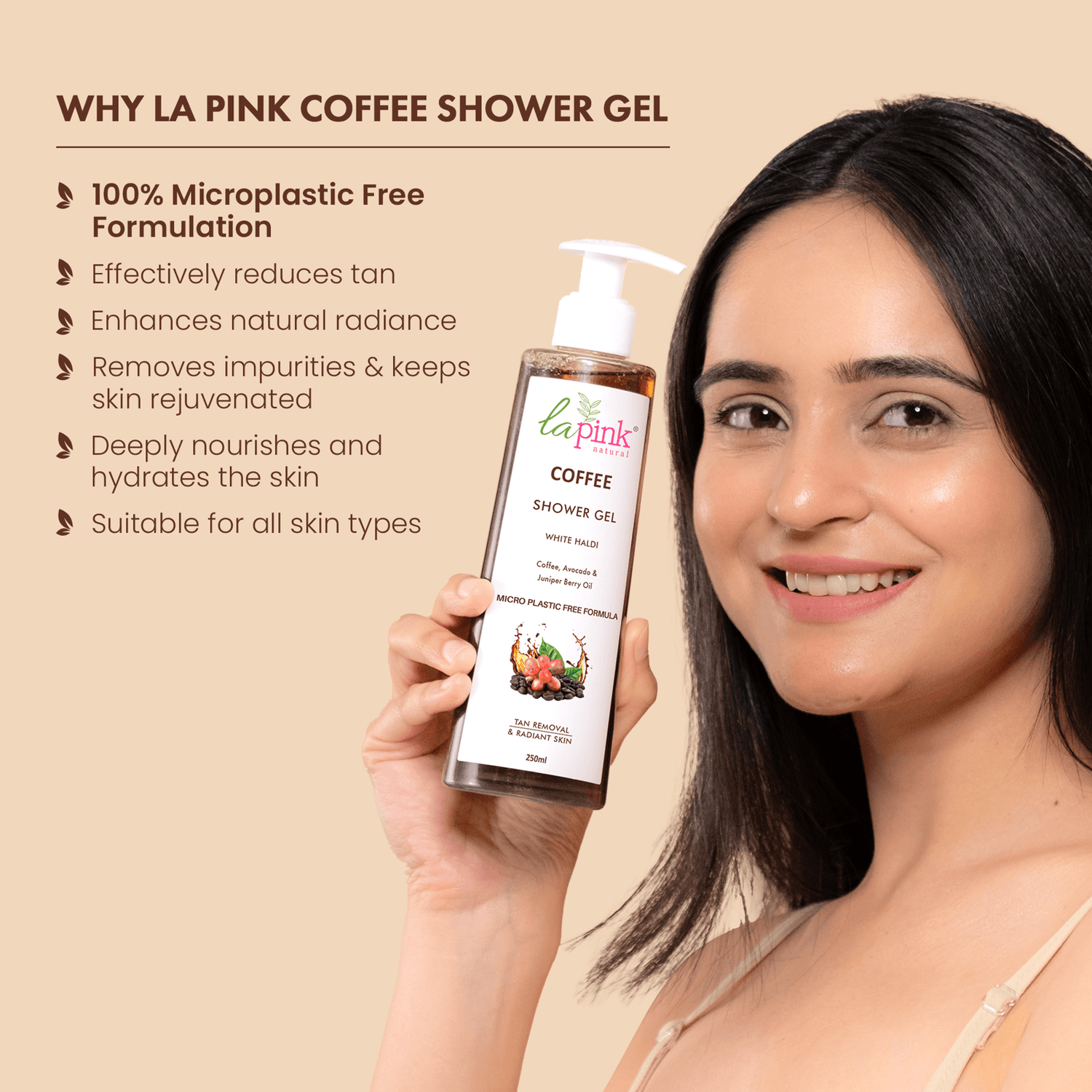 Coffee Shower Gel with White Haldi for Tan Removal and Radiant Skin - La Pink