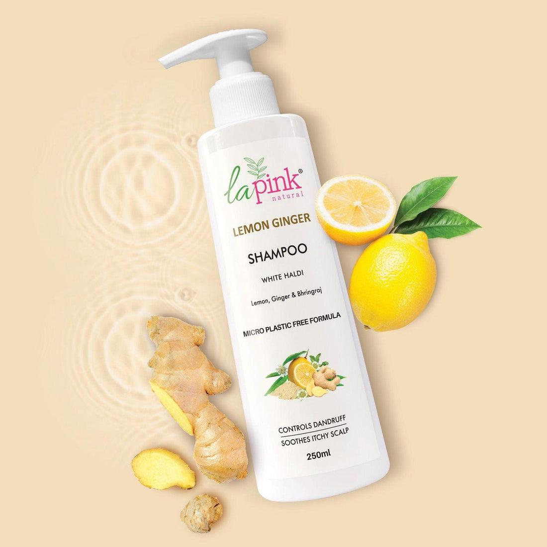 Lemon Ginger Shampoo with White Haldi to Control Dandruff &amp; Soothe Itchy Scalp - La Pink