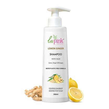 Lemon Ginger Shampoo with White Haldi to Control Dandruff &amp; Soothe Itchy Scalp - La Pink