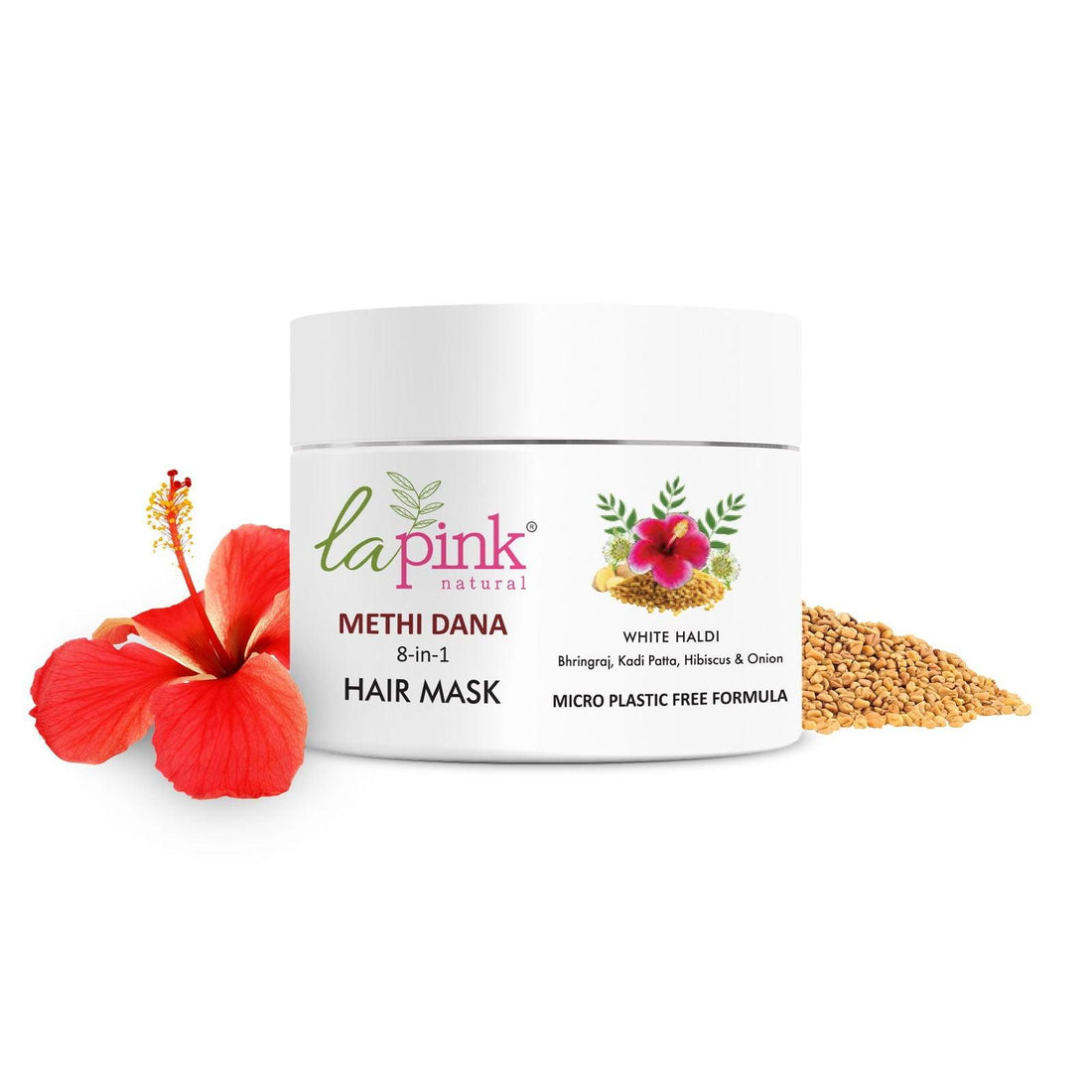 Methi Dana 8-in-1 Hair Mask with White Haldi for Hair Fall Control &amp; promoting Hair Growth - La Pink