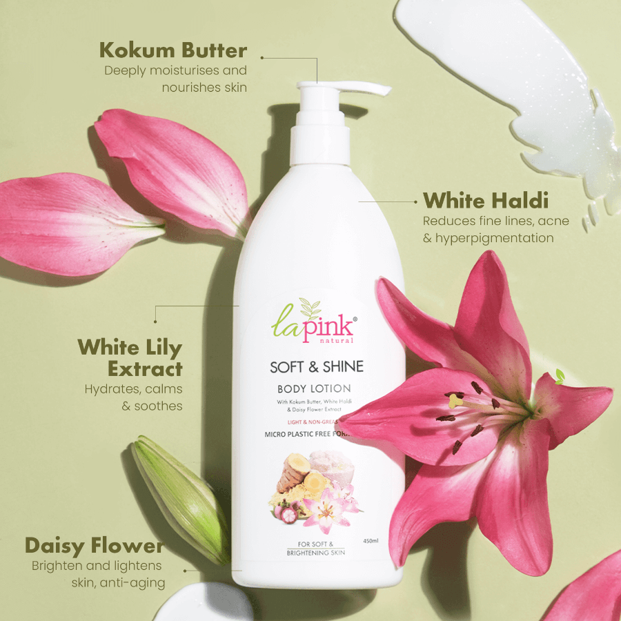 Soft and Shine Body Lotion With White Haldi &amp; Daisy Flower To Enhance Radiance &amp; Reduce Fine Lines - La Pink