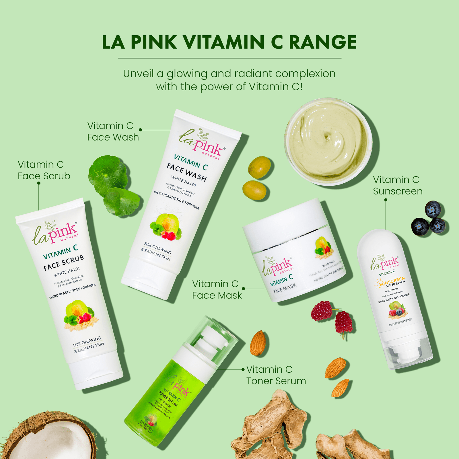 Vitamin C Face Scrub with White Haldi for Glowing &amp; Radiant Skin - La Pink