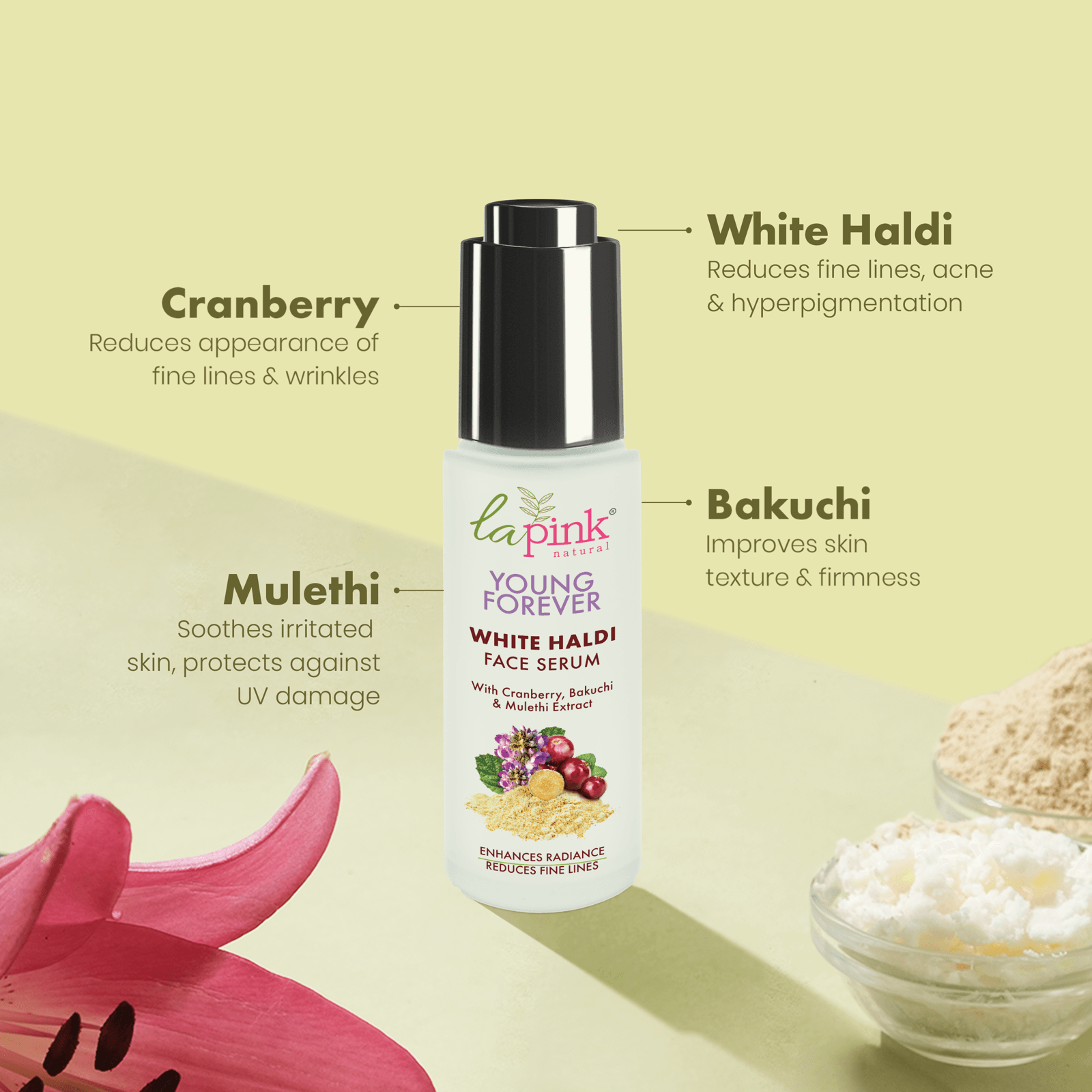 Young Forever Face Serum With White Haldi To Enhance Radiance &amp; Reduce Fine Lines - La Pink